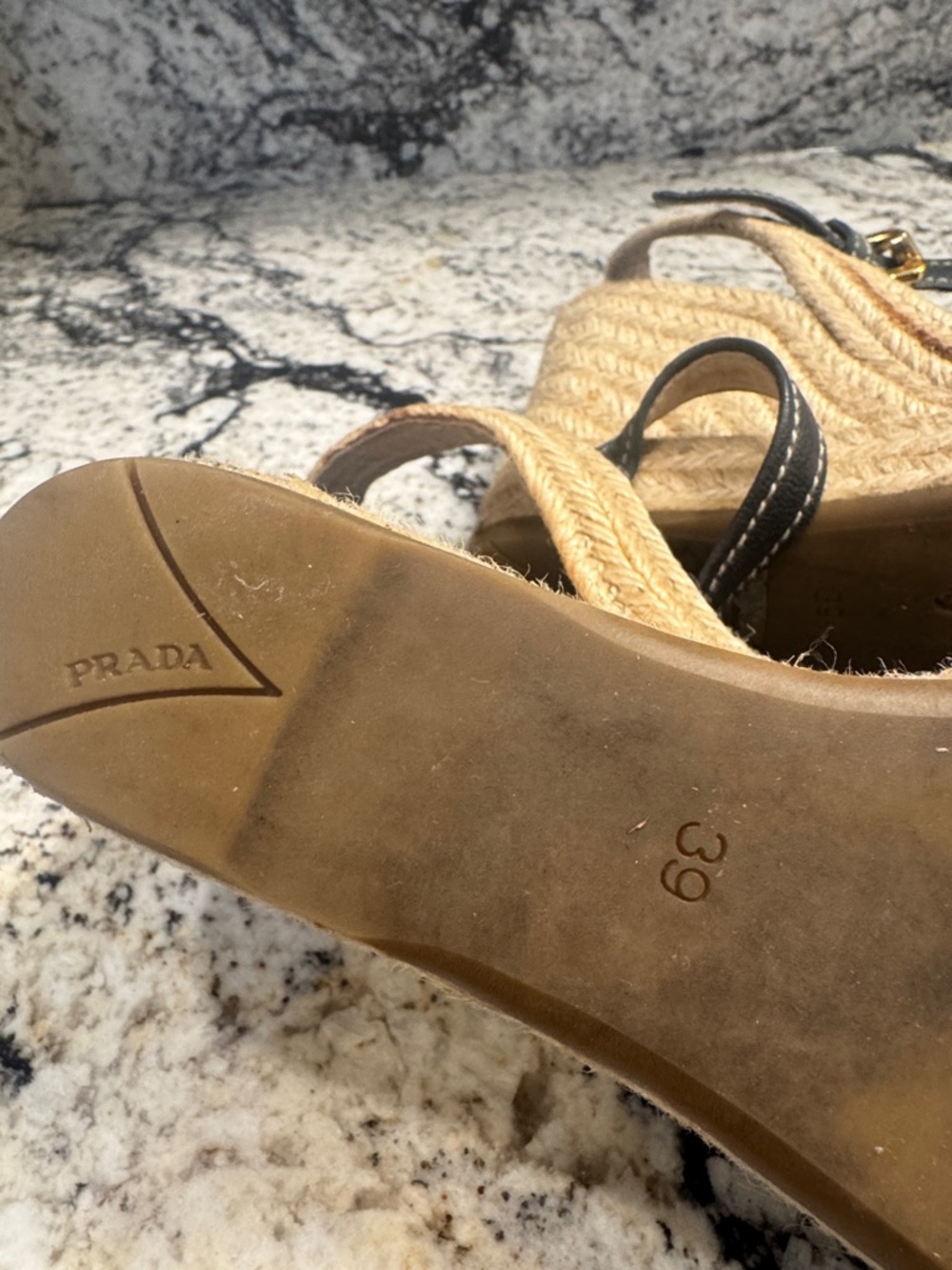 Prada Blue and Natural Espadrille Wedge Sandals with Frayed Bow - Picture 4 of 4